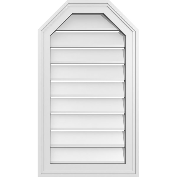Ekena Millwork Octagonal Top Surface Mount PVC Gable Vent w/ 2"W x 1-1/2"P Brickmould Frame, 16"W x 28"H - GVPOT16X2802SF