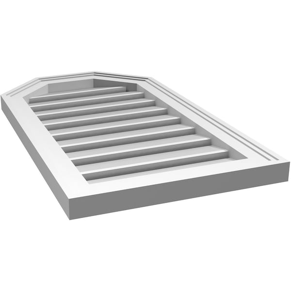 Ekena Millwork Octagonal Top Surface Mount PVC Gable Vent w/ 2"W x 1-1/2"P Brickmould Frame, 16"W x 28"H - GVPOT16X2802SF