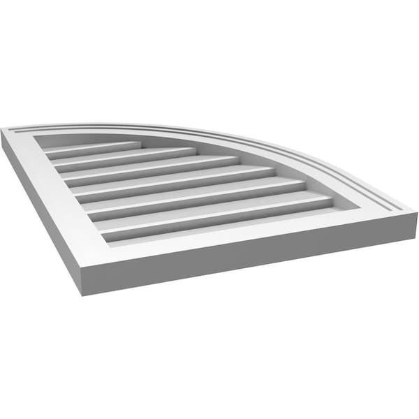 Ekena Millwork Quarter Round Top Right Surface Mount PVC Gable Vent w/ 2"W x 2"P Brickmould Sill Frame, 18"W x 24"H - GVPQR18X2403SF