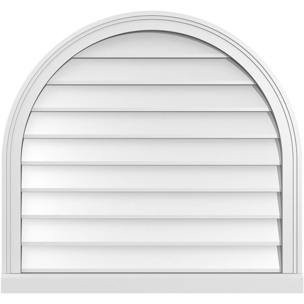 Ekena Millwork Round Top Surface Mount PVC Gable Vent w/ 2"W x 2"P Brickmould Sill Frame, 32"W x 30"H - GVPRT32X3003SN