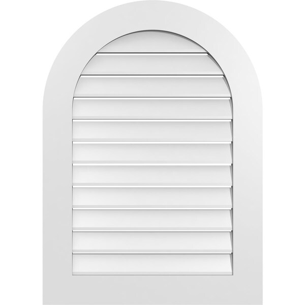 Ekena Millwork Round Top Surface Mount PVC Gable Vent: Functional, w/ 3-1/2"W x 1"P Standard Frame, 26"W x 36"H - GVPRT26X3601SF