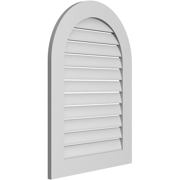 Ekena Millwork Round Top Surface Mount PVC Gable Vent: Functional, w/ 3-1/2"W x 1"P Standard Frame, 26"W x 36"H - GVPRT26X3601SF