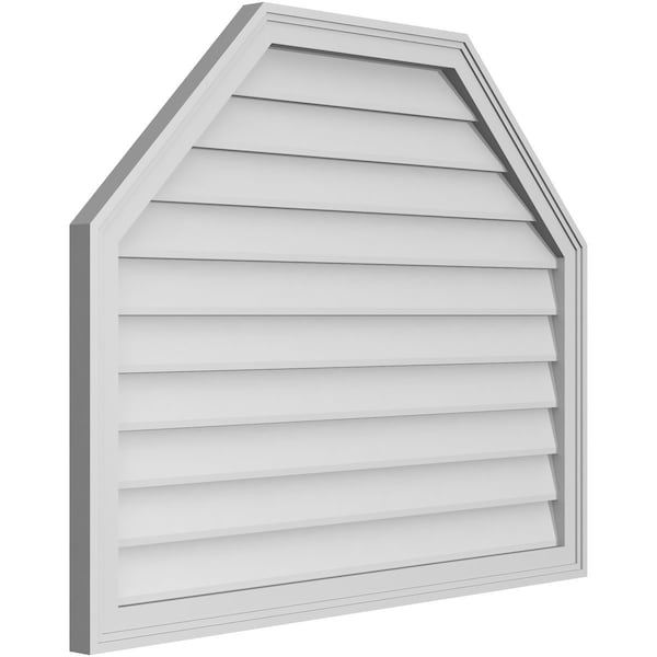 Ekena Millwork Octagonal Top Surface Mount PVC Gable Vent w/ 2"W x 1-1/2"P Brickmould Frame, 40"W x 32"H - GVPOT40X3202SN