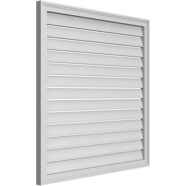 Ekena Millwork Vertical Surface Mount PVC Gable Vent: Functional, w/ 2"W x 1-1/2"P Brickmould Frame, 40"W x 40"H - GVPVE40X4002SF