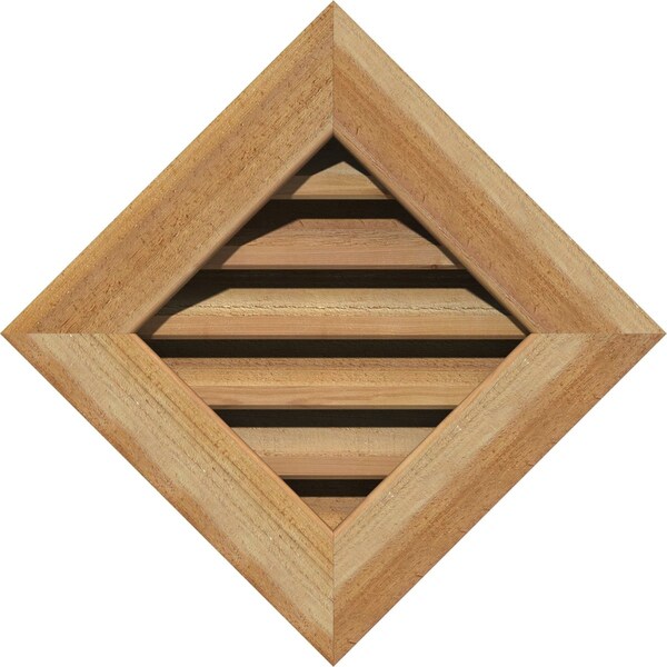 Ekena Millwork Diamond Gable Vent Functional, Western Red Cedar Gable Vent w/ 1" x 4" Flat Trim Frame, 12"W x 12"H - GVWDI12X1201RFUWR