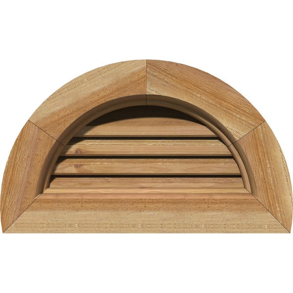 Ekena Millwork Half Round Gable Vent Functional, Western Red Cedar Gable Vent w/Brick Mould Face Frame, 32"W x 16"H - GVWHR32X1600RFUWR