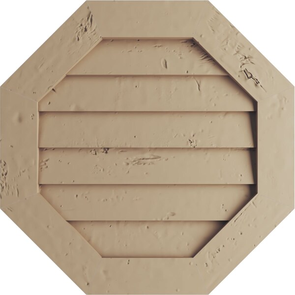 Ekena Millwork Timberthane Knotty Pine Octagonal Faux Wood Non-Functional Gable Vent, Primed Tan, 36"W x 36"H - GVUROC36X36DKPPR