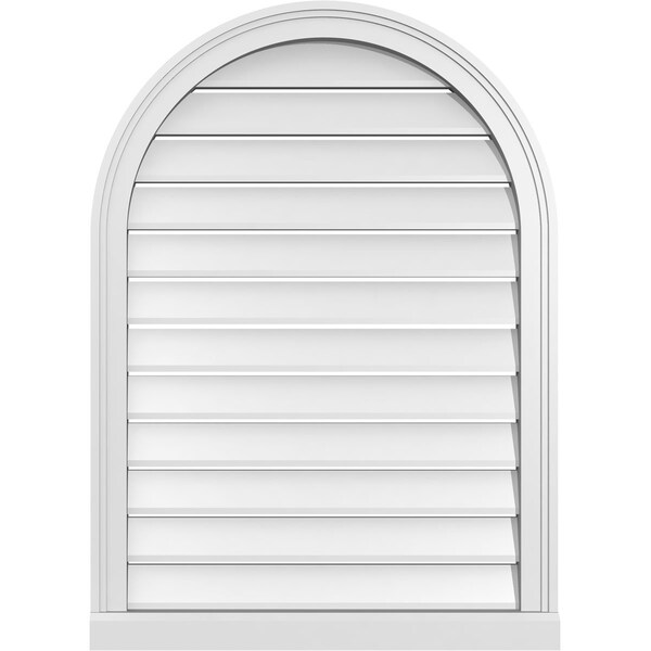 Ekena Millwork Round Top Surface Mount PVC Gable Vent: Functional, w/ 2"W x 2"P Brickmould Sill Frame, 26"W x 36"H - GVPRT26X3603SF