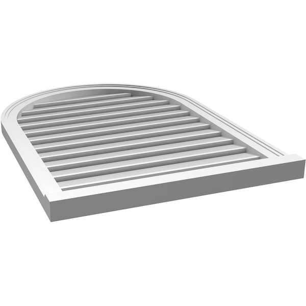 Ekena Millwork Round Top Surface Mount PVC Gable Vent: Functional, w/ 2"W x 2"P Brickmould Sill Frame, 26"W x 36"H - GVPRT26X3603SF