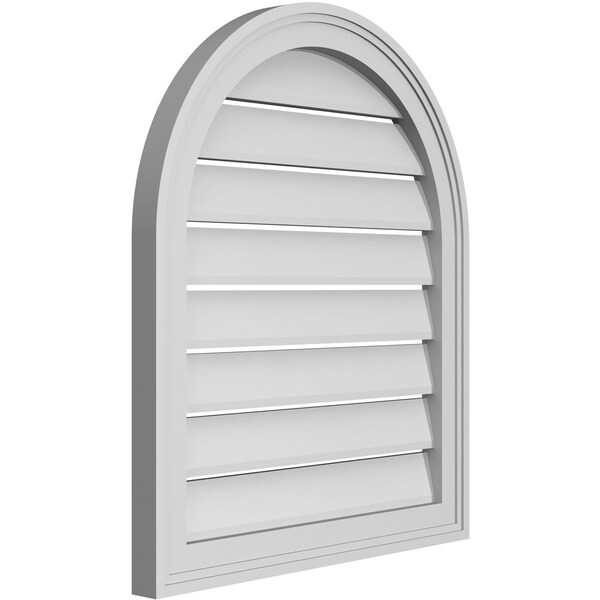 Ekena Millwork Round Top Surface Mount PVC Gable Vent: Functional, w/ 2"W x 1-1/2"P Brickmould Frame, 22"W x 26"H - GVPRT22X2602SF