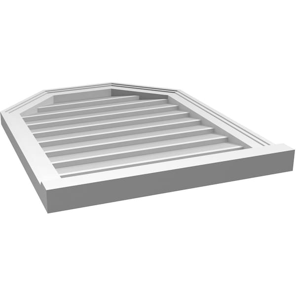 Ekena Millwork Octagonal Top Surface Mount PVC Gable Vent w/ 2"W x 2"P Brickmould Sill Frame, 22"W x 28"H - GVPOT22X2803SN