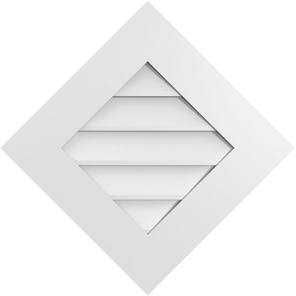 Ekena Millwork Diamond Surface Mount PVC Gable Vent: Functional, w/ 3-1/2"W x 1"P Standard Frame, 24"W x 24"H - GVPDI24X2401SF