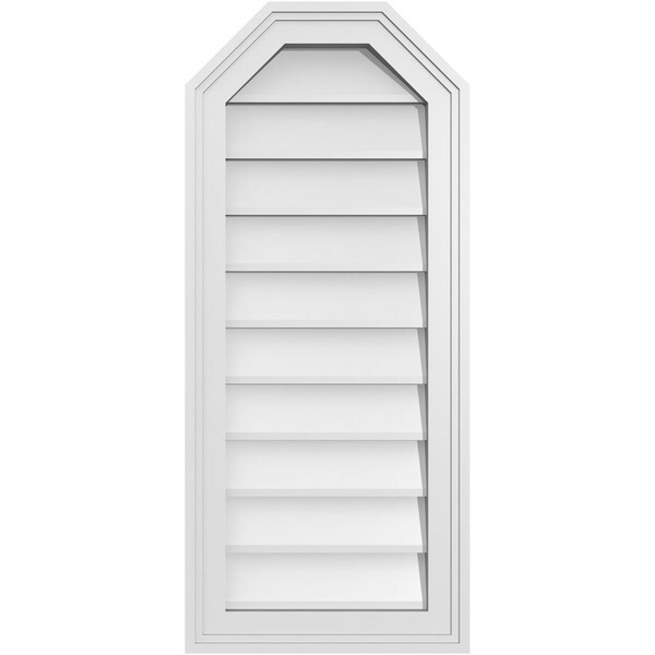 Ekena Millwork Octagonal Top Surface Mount PVC Gable Vent w/ 2"W x 1-1/2"P Brickmould Frame, 14"W x 32"H - GVPOT14X3202SN