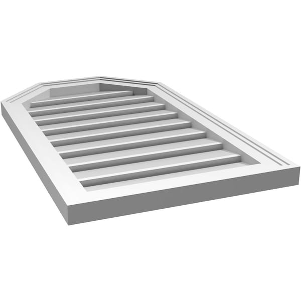 Ekena Millwork Octagonal Top Surface Mount PVC Gable Vent w/ 2"W x 1-1/2"P Brickmould Frame, 18"W x 30"H - GVPOT18X3002SF