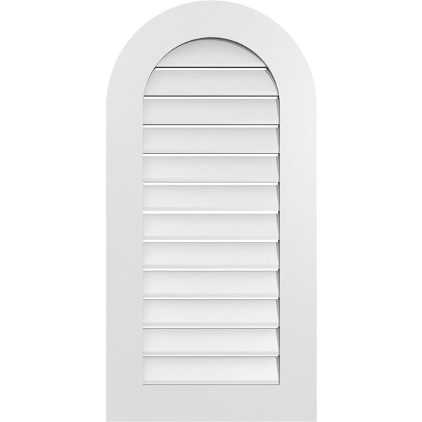 Ekena Millwork Round Top Surface Mount PVC Gable Vent: Functional, w/ 3-1/2"W x 1"P Standard Frame, 20"W x 40"H - GVPRT20X4001SF
