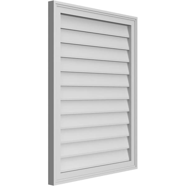 Ekena Millwork Vertical Surface Mount PVC Gable Vnt: Non-Functional, w/2"W x 1-1/2"H, Brickmould Frame, 26"W x 34"H - GVPVE26X3402SN