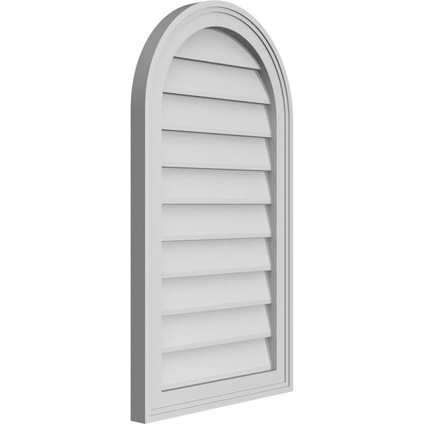 Ekena Millwork Round Top Surface Mount PVC Gable Vent w/ 2"W x 1-1/2"P Brickmould Frame, 18"W x 32"H - GVPRT18X3202SN