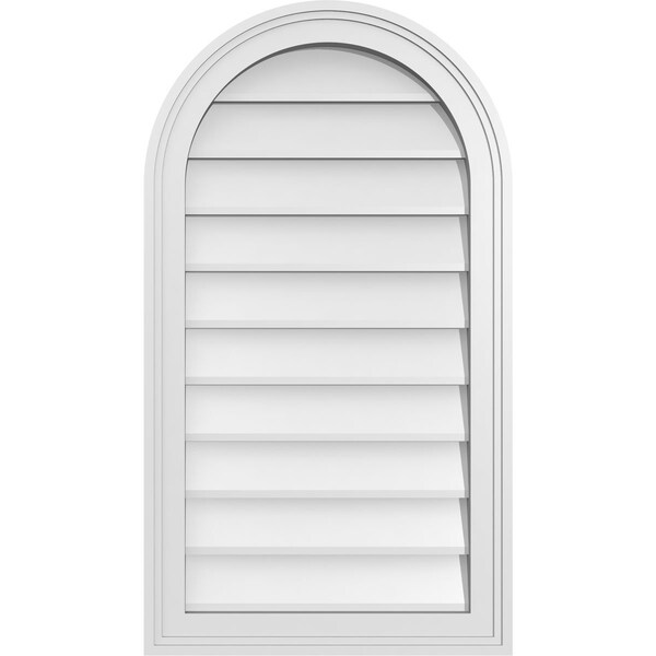 Ekena Millwork Round Top Surface Mount PVC Gable Vent w/ 2"W x 1-1/2"P Brickmould Frame, 18"W x 32"H - GVPRT18X3202SN