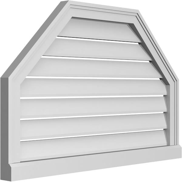Ekena Millwork Octagonal Top Surface Mount PVC Gable Vent w/ 2"W x 2"P Brickmould Sill Frame, 34"W x 22"H - GVPOT34X2203SF