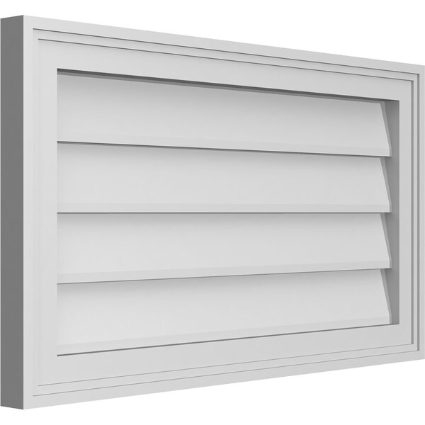 Ekena Millwork Vertical Surface Mount PVC Gable Vnt: Non-Functional, w/2"W x 1-1/2"H, Brickmould Frame, 28"W x 16"H - GVPVE28X1602SN