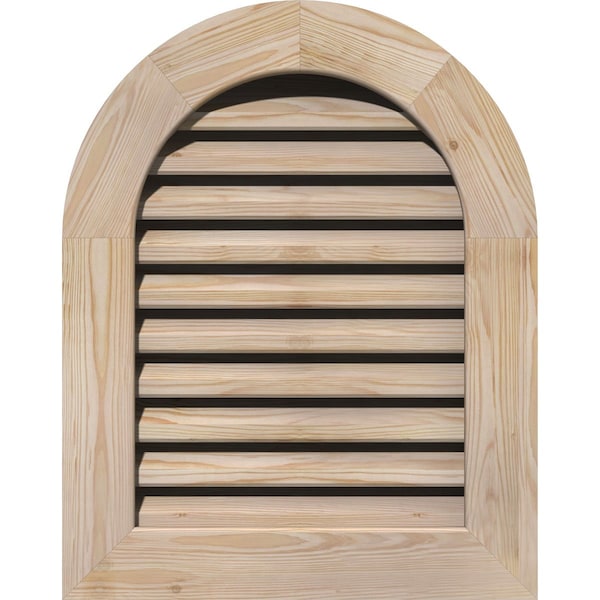 Ekena Millwork Round Top Gable Vent Unfinished, Functional, Pine Gable Vent w/ 1" x 4" Flat Trim Frame, 12"W x 36"H - GVWRT12X3601SFUPI