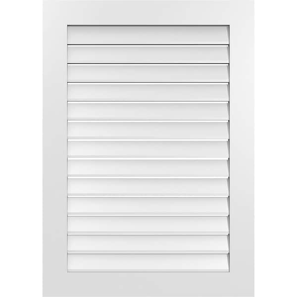 Ekena Millwork Vertical Surface Mount PVC Gable Vent: Functional, w/ 3-1/2"W x 1"P Standard Frame, 30"W x 42"H - GVPVE30X4201SF