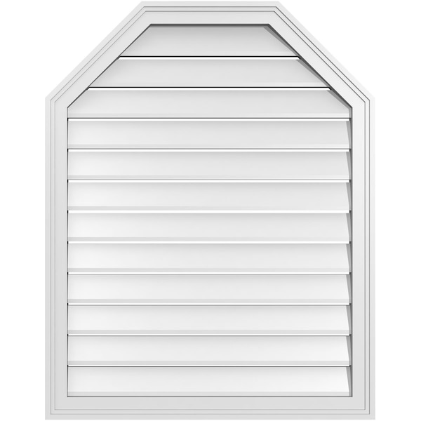 Ekena Millwork Octagonal Top Surface Mount PVC Gable Vent w/ 2"W x 1-1/2"P Brickmould Frame, 30"W x 38"H - GVPOT30X3802SF