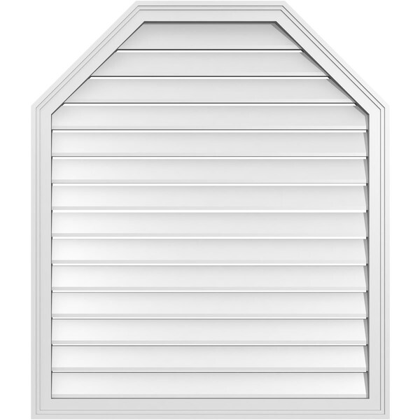 Ekena Millwork Octagonal Top Surface Mount PVC Gable Vent w/ 2"W x 1-1/2"P Brickmould Frame, 36"W x 42"H - GVPOT36X4202SF