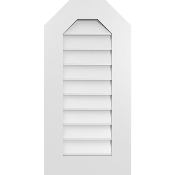 Ekena Millwork Octagonal Top Surface Mount PVC Gable Vent w/ 3-1/2"W x 1"P Standard Frame, 16"W x 32"H - GVPOT16X3201SN