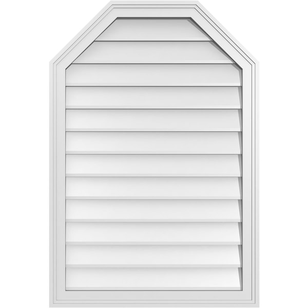 Ekena Millwork Octagonal Top Surface Mount PVC Gable Vent w/ 2"W x 1-1/2"P Brickmould Frame, 26"W x 38"H - GVPOT26X3802SN