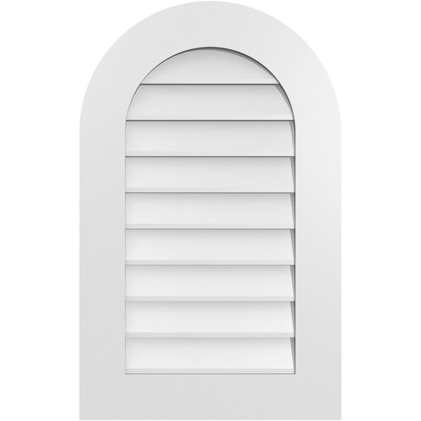 Ekena Millwork Round Top Surface Mount PVC Gable Vent: Non-Functional, w/ 3-1/2"W x 1"P Standard Frame, 20"W x 32"H - GVPRT20X3201SN