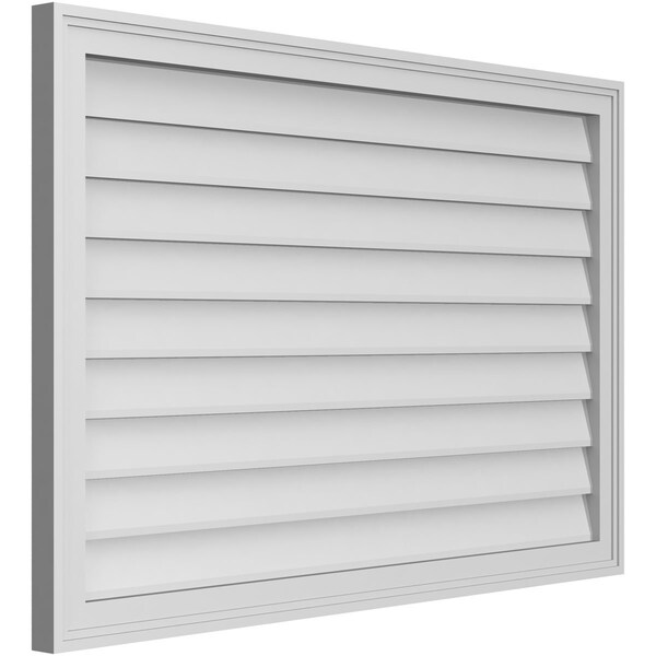 Ekena Millwork Vertical Surface Mount PVC Gable Vnt: Non-Functional, w/2"W x 1-1/2"H, Brickmould Frame, 42"W x 28"H - GVPVE42X2802SN