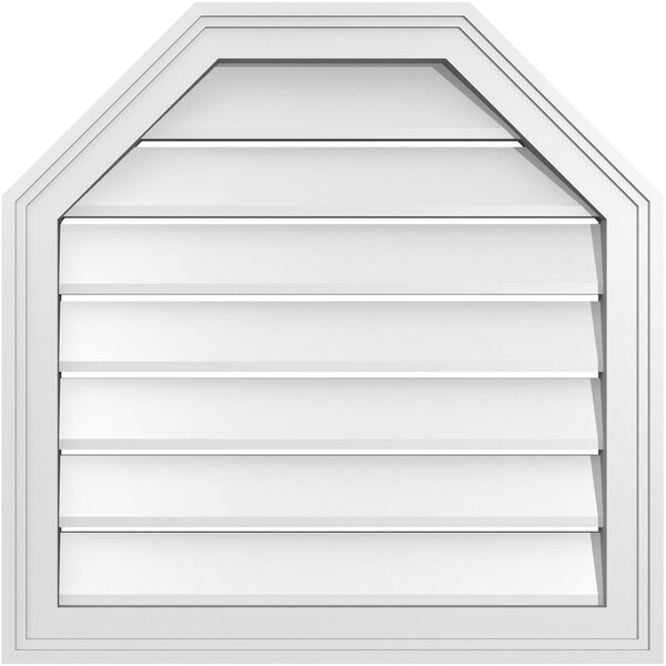 Ekena Millwork Octagonal Top Surface Mount PVC Gable Vent w/ 2"W x 1-1/2"P Brickmould Frame, 24"W x 24"H - GVPOT24X2402SF