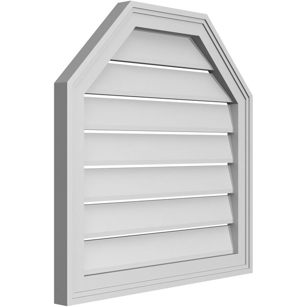 Ekena Millwork Octagonal Top Surface Mount PVC Gable Vent w/ 2"W x 1-1/2"P Brickmould Frame, 24"W x 24"H - GVPOT24X2402SF