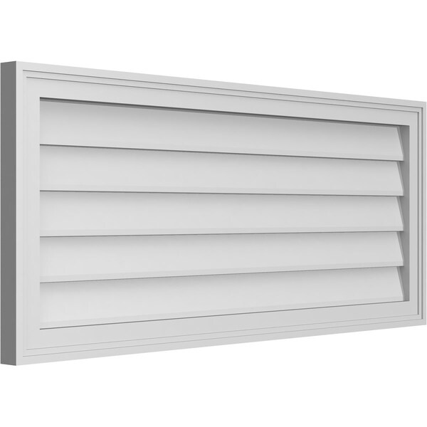Ekena Millwork Vertical Surface Mount PVC Gable Vnt: Non-Functional, w/2"W x 1-1/2"H, Brickmould Frame, 42"W x 18"H - GVPVE42X1802SN