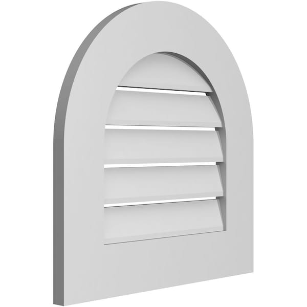 Ekena Millwork Round Top Surface Mount PVC Gable Vent: Functional, w/ 3-1/2"W x 1"P Standard Frame, 20"W x 20"H - GVPRT20X2001SF