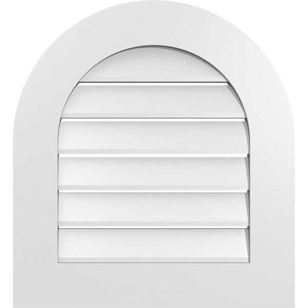 Ekena Millwork Round Top Surface Mount PVC Gable Vent: Functional, w/ 3-1/2"W x 1"P Standard Frame, 22"W x 24"H - GVPRT22X2401SF