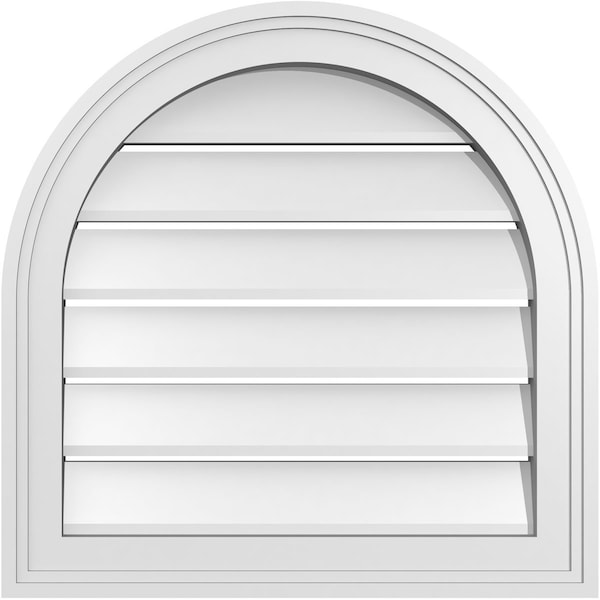 Ekena Millwork Round Top Surface Mount PVC Gable Vent: Functional, w/ 2"W x 1-1/2"P Brickmould Frame, 20"W x 20"H - GVPRT20X2002SF