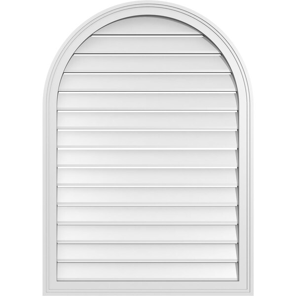 Ekena Millwork Round Top Surface Mount PVC Gable Vent: Functional, w/ 2"W x 1-1/2"P Brickmould Frame, 30"W x 42"H - GVPRT30X4202SF