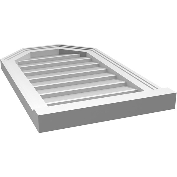 Ekena Millwork Octagonal Top Surface Mount PVC Gable Vent w/ 2"W x 2"P Brickmould Sill Frame, 16"W x 26"H - GVPOT16X2603SN