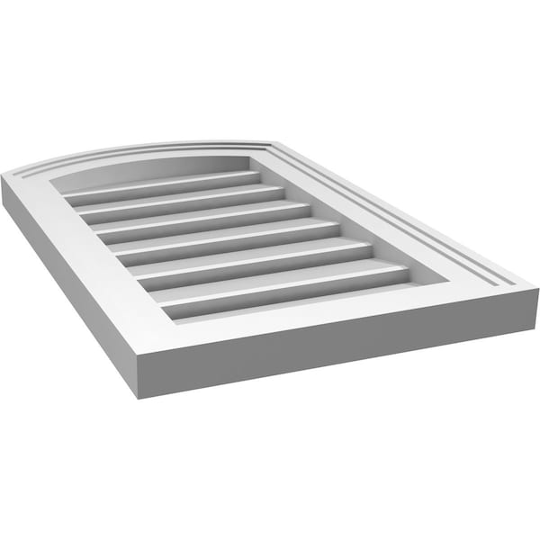 Ekena Millwork Arch Top Surface Mount PVC Gable Vent: Non-Functional, w/2"W x 1-1/2"P Brickmould Frame, 14"W x 20"H - GVPAR14X2002SN