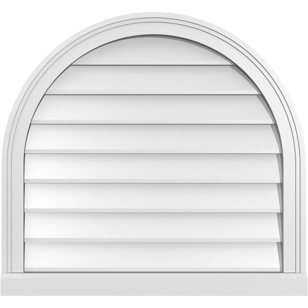 Ekena Millwork Round Top Surface Mount PVC Gable Vent w/ 2"W x 2"P Brickmould Sill Frame, 28"W x 26"H - GVPRT28X2603SN