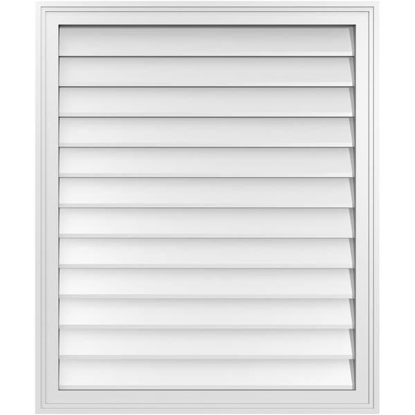 Ekena Millwork Vertical Surface Mount PVC Gable Vnt: Non-Functional, w/2"W x 1-1/2"H, Brickmould Frame, 30"W x 36"H - GVPVE30X3602SN