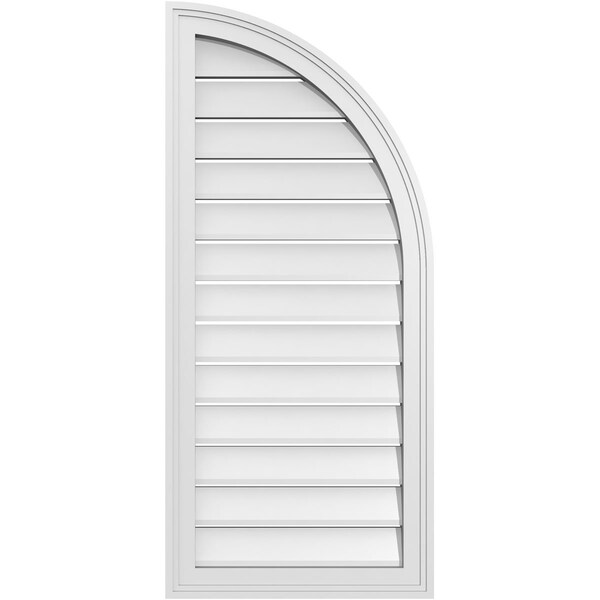 Ekena Millwork Quarter Round Top Right Surface Mount PVC Gable Vent w/ 2"W x 1-1/2"P Brickmould Frame, 18"W x 40"H - GVPQR18X4002SF