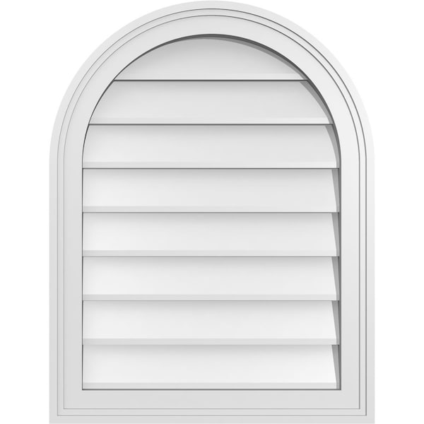 Ekena Millwork Round Top Surface Mount PVC Gable Vent w/ 2"W x 1-1/2"P Brickmould Frame, 20"W x 26"H - GVPRT20X2602SN