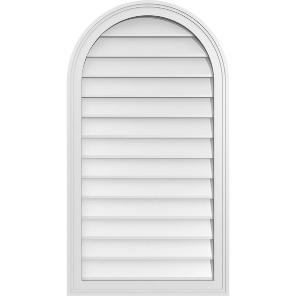 Ekena Millwork Round Top Surface Mount PVC Gable Vent w/ 2"W x 1-1/2"P Brickmould Frame, 22"W x 40"H - GVPRT22X4002SN
