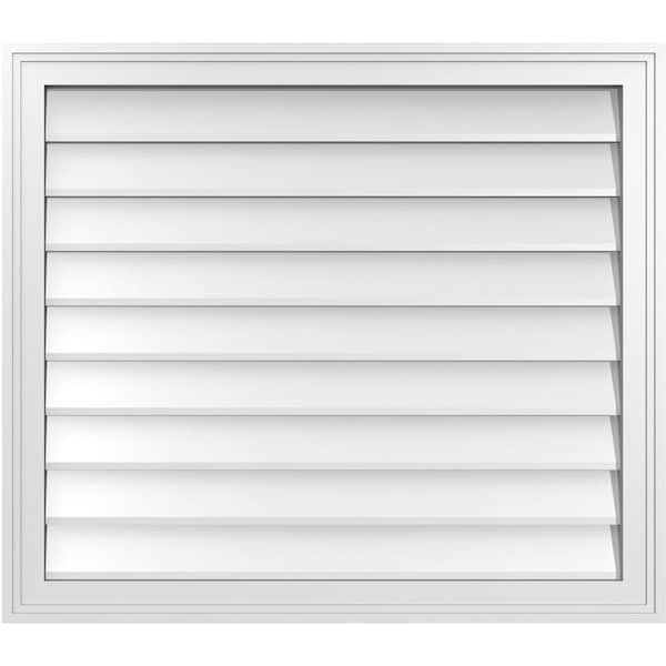 Ekena Millwork Vertical Surface Mount PVC Gable Vnt: Non-Functional, w/2"W x 1-1/2"H, Brickmould Frame, 32"W x 28"H - GVPVE32X2802SN