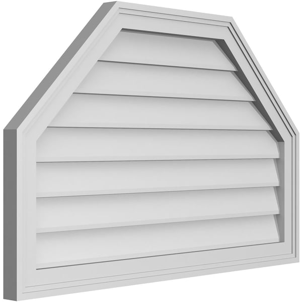 Ekena Millwork Octagonal Top Surface Mount PVC Gable Vent w/ 2"W x 1-1/2"P Brickmould Frame, 34"W x 22"H - GVPOT34X2202SN