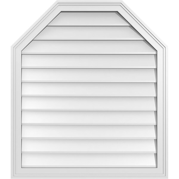 Ekena Millwork Octagonal Top Surface Mount PVC Gable Vent w/ 2"W x 1-1/2"P Brickmould Frame, 30"W x 34"H - GVPOT30X3402SN