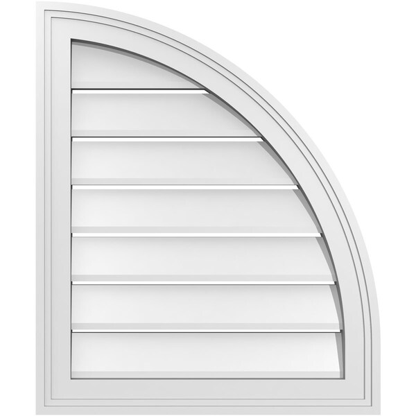 Ekena Millwork Quarter Round Top Right Surface Mount PVC Gable Vent w/ 2"W x 1-1/2"P Brickmould Frame, 20"W x 24"H - GVPQR20X2402SF
